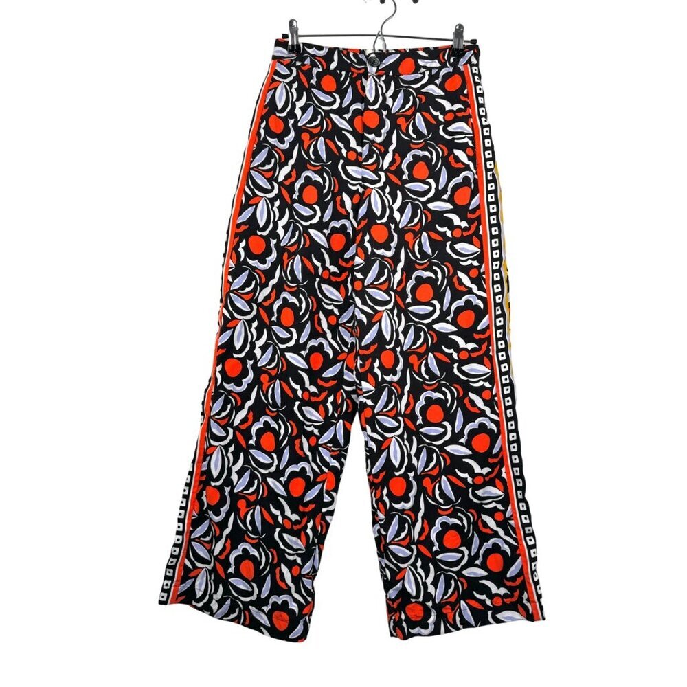 Anthropologie Floral Geometric Patterned Wide-Leg cropped Pants high waist US 6‎